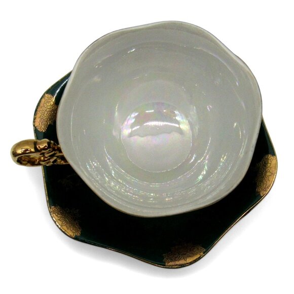 SHAFFORD Footed Tea Cup And Saucer With Victorian Scene Japan Vintage - Picture 6 of 12